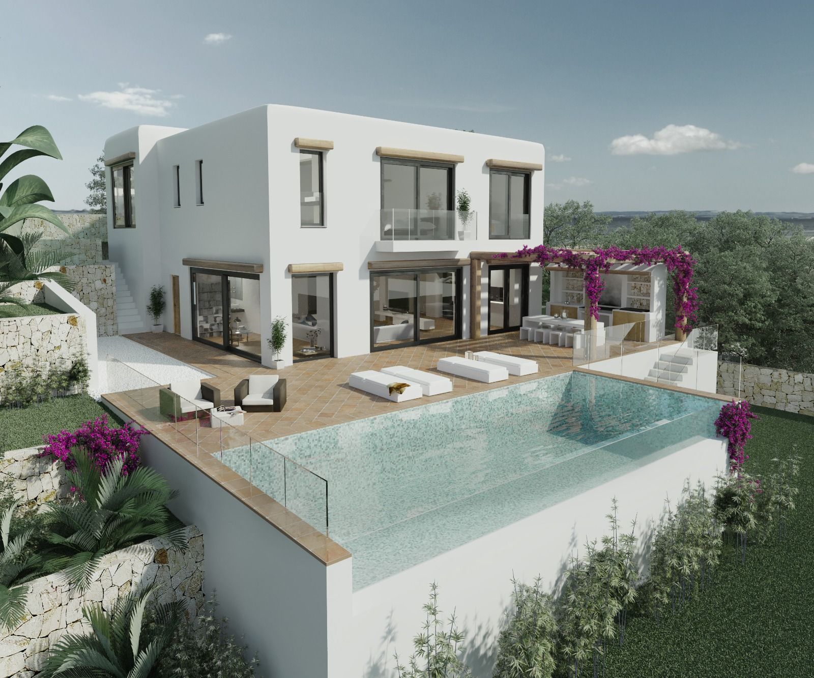 Villa moderna de estilo mediterráneo y vistas panorámicas al mar, Benissa